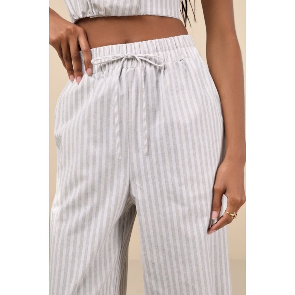 Lulus Ideal Breeze Ivory And Beige Striped High-rise Wide-leg Pants White
